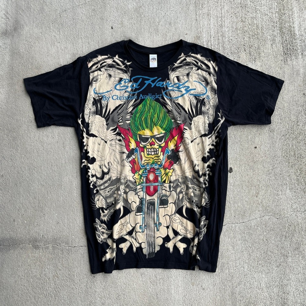 Ed Hardy Men's XXXL Black Graphic Tee Christian Audigier Skulls Biker TShirt